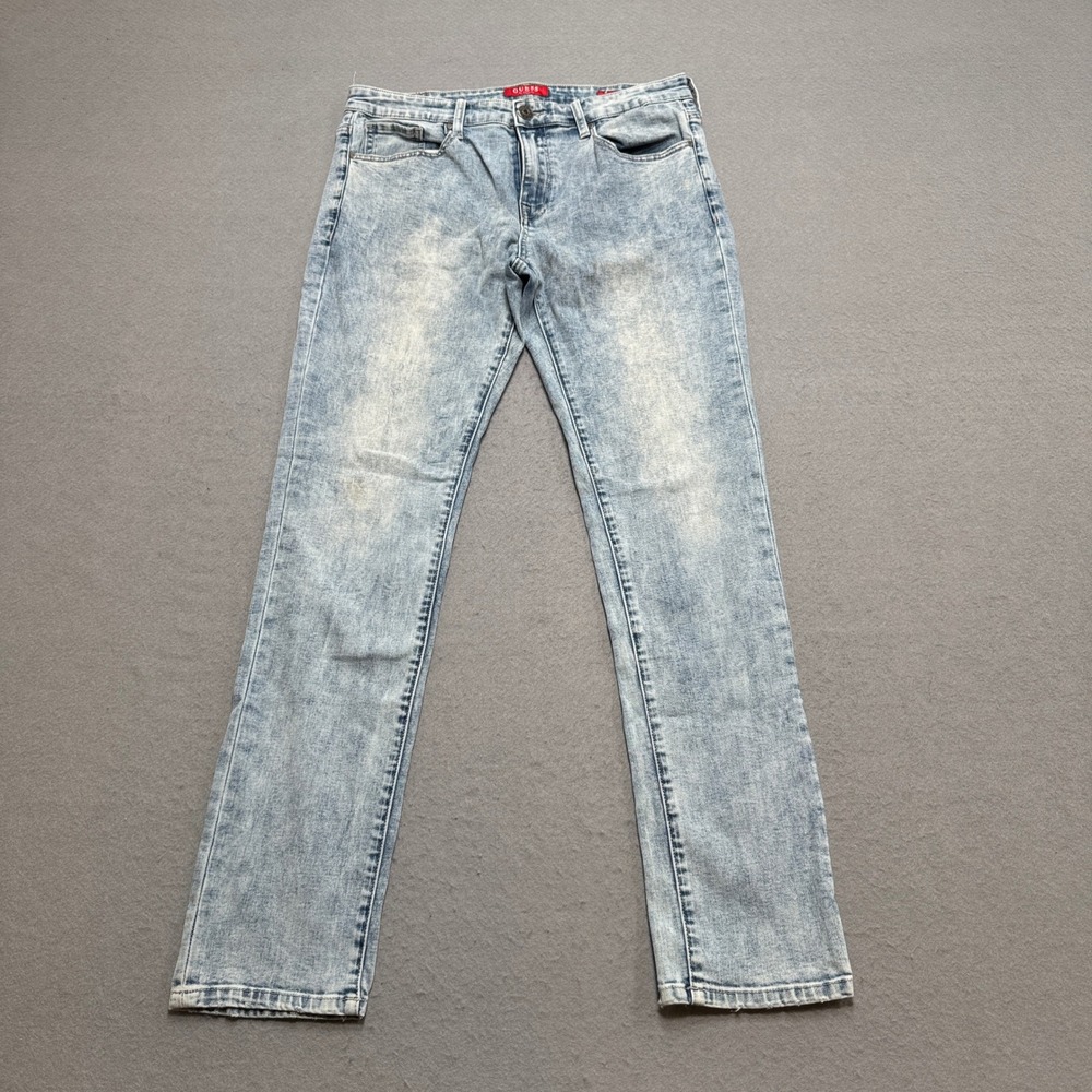 Guess Jeans Men's 33 Light Blue Acid Wash Avalon Fit Modern Skinny Fit‎ Mid Rise